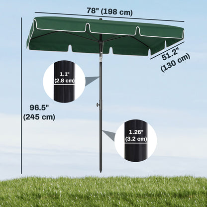 6.5x4ft Rectangle Patio Umbrella Aluminum Tilt Adjustable Garden Parasol Sun Shade Outdoor Canopy Beige