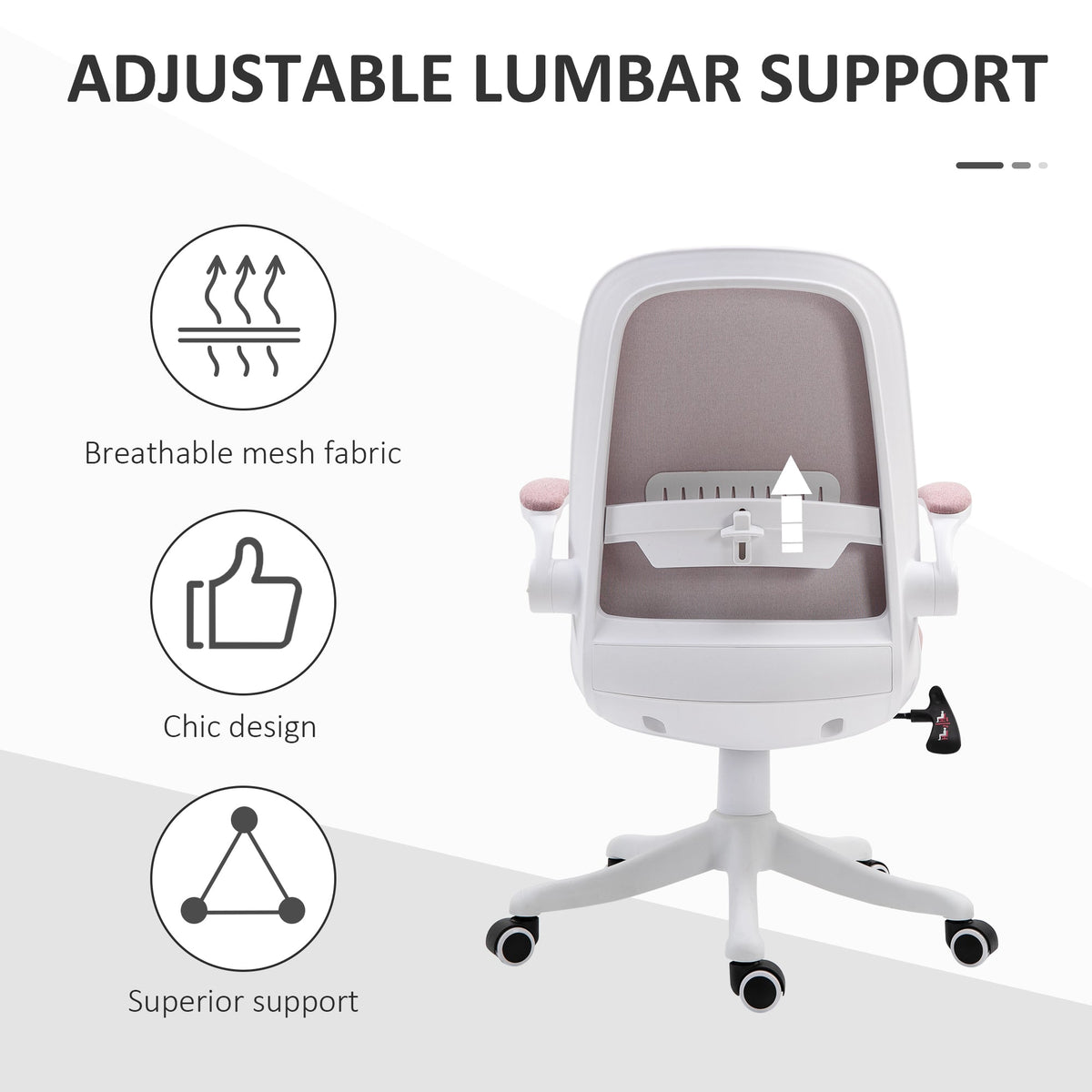 360° Swivel Office Chair Task Chair, Breathable Fabric Computer Chair with Flip-up Arms and Adjustable Height, Grey