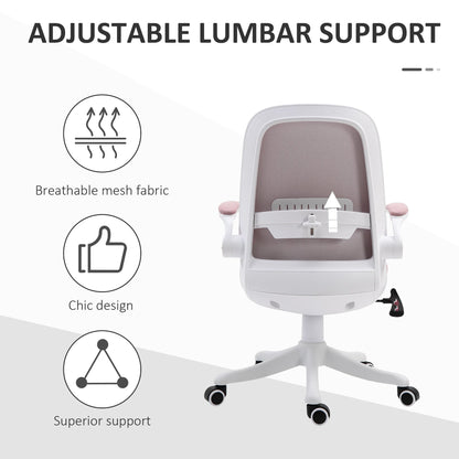 360° Swivel Office Chair Task Chair, Breathable Fabric Computer Chair with Flip-up Arms and Adjustable Height, Grey