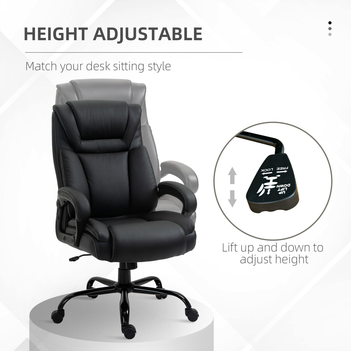 PU Leather Executive Office Chair with High Back, Adjustable Height and Swivel Wheels, 400LBS Capacity, Brown