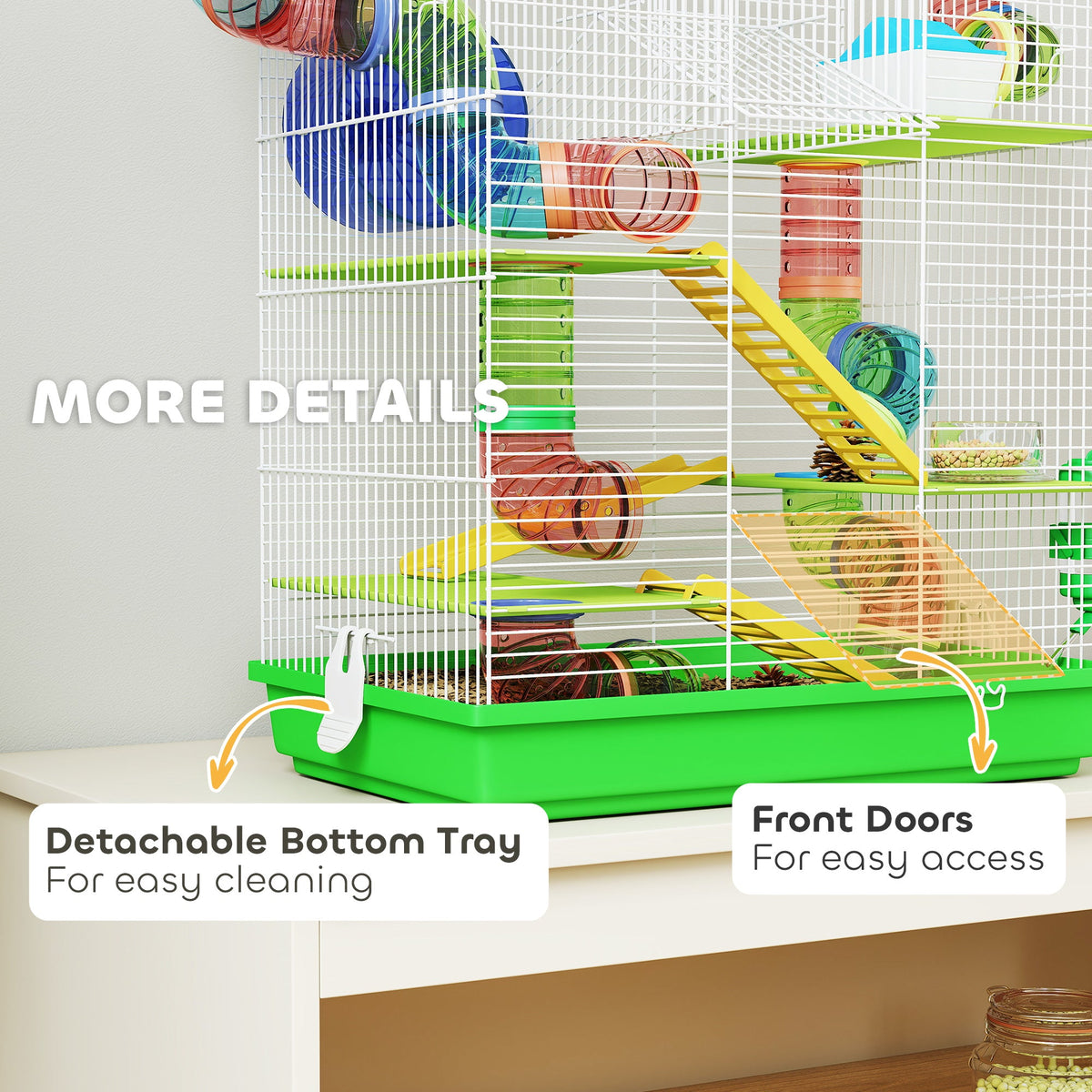 18.5" Hamster Cage, 5 Tiers Small Animal House with Tunnel Tube System, Exercise Wheel, Water Bottle, Blue