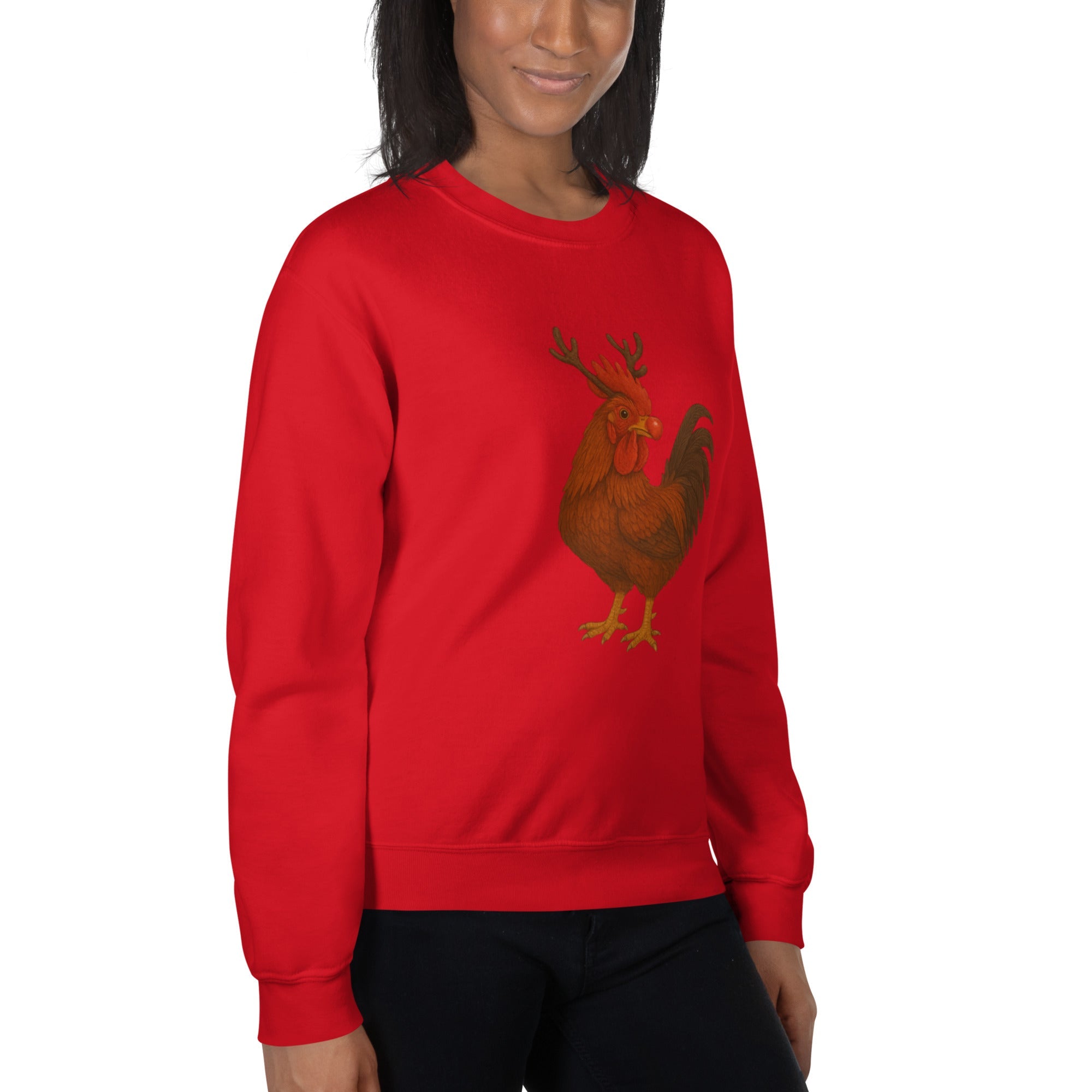 Chickmas Rudolph the Rhode Island Red Rooster Unisex Sweatshirt