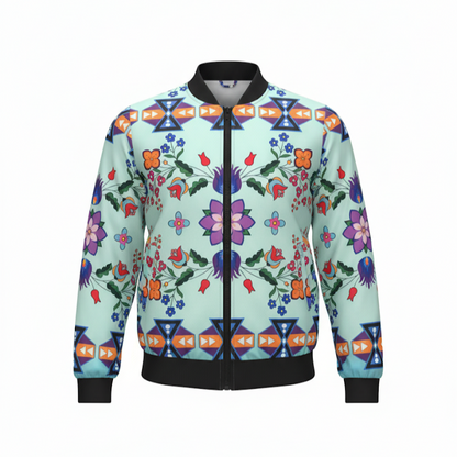 Light Turquoise Floral Sky Bomber Jacket