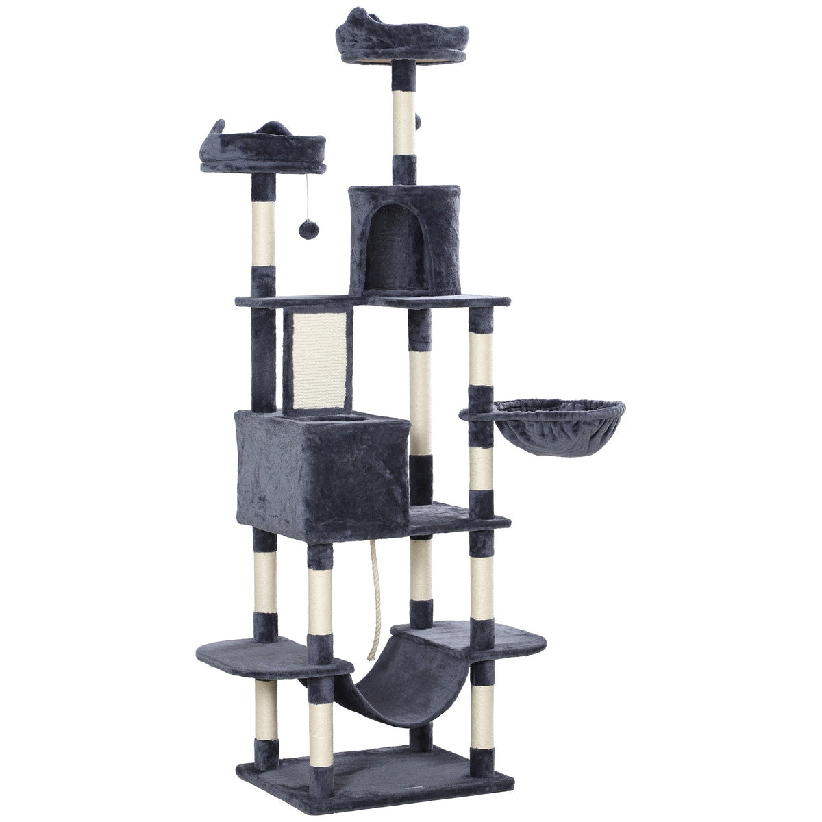 81" Large Cat Tree w/ Scratching Posts, Condos, Beds, Hammocks, Jumping Platforms, Toy Balls, Rope Cat Toy, Beige