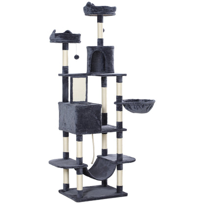 81" Large Cat Tree w/ Scratching Posts, Condos, Beds, Hammocks, Jumping Platforms, Toy Balls, Rope Cat Toy, Beige