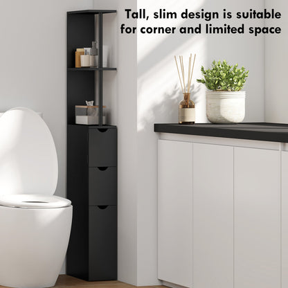 Tall Bathroom Storage Cabinet, Narrow Bathroom Cabinet with Drawers and Open Shelves for Small Spaces, White and Grey