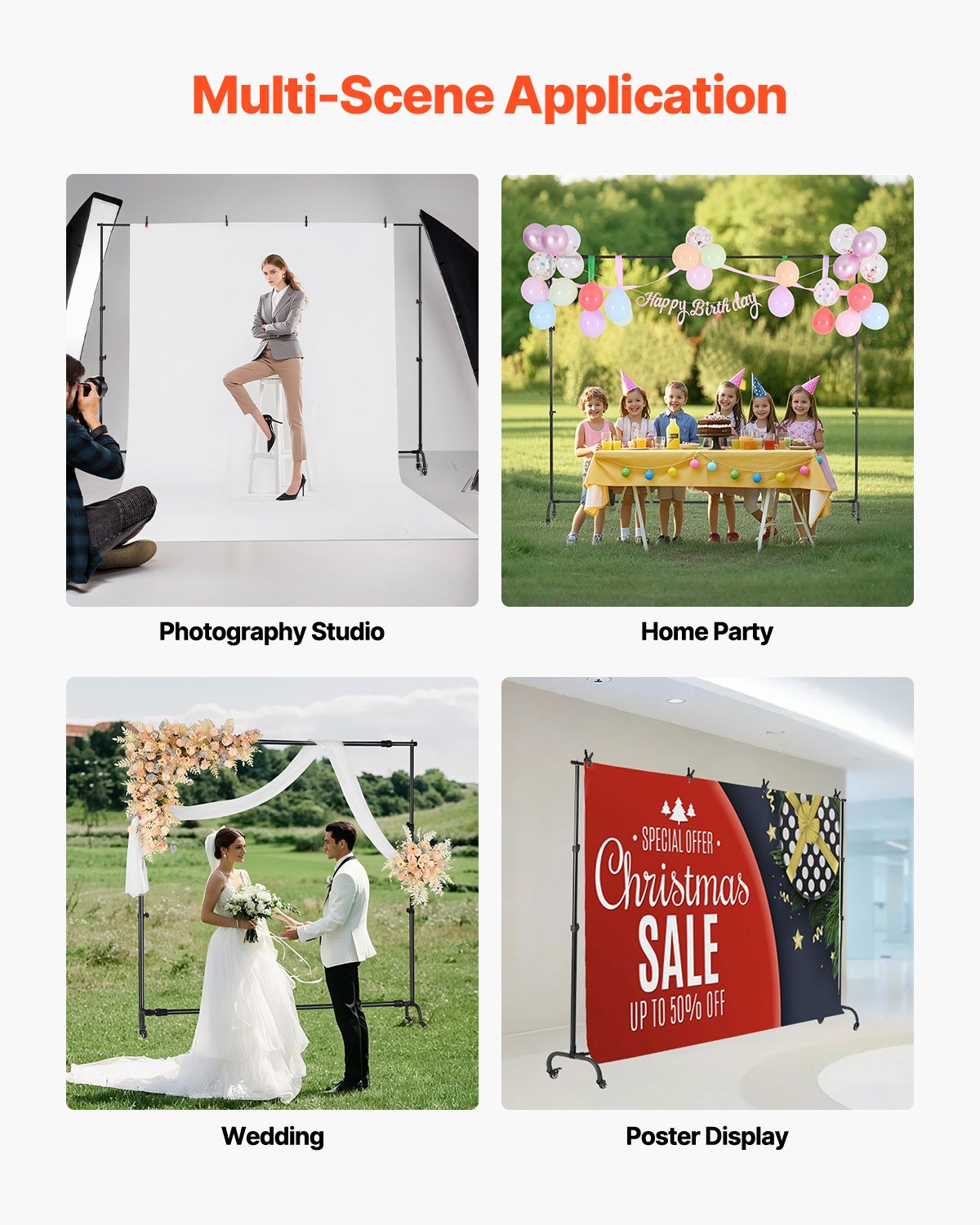 VEVOR Backdrop Stand Movable Stand Kit 7 x 10 ft for Party & Photo Video Studio