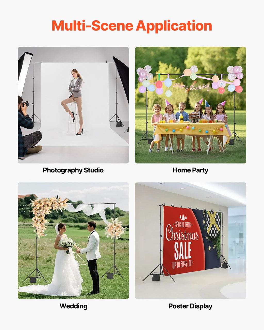 VEVOR Backdrop Stand Background Stand Kit 7 x 10 ft for Party & Photo Studio