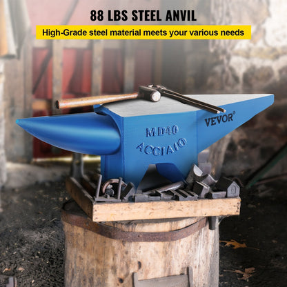 VEVOR Single Horn Anvil 88Lbs Steel Anvil Blacksmith for Sale Forge Steel Tools and Equipment Anvil Rugged Blacksmith Jewelers Durable and Robust Metal Working Tool