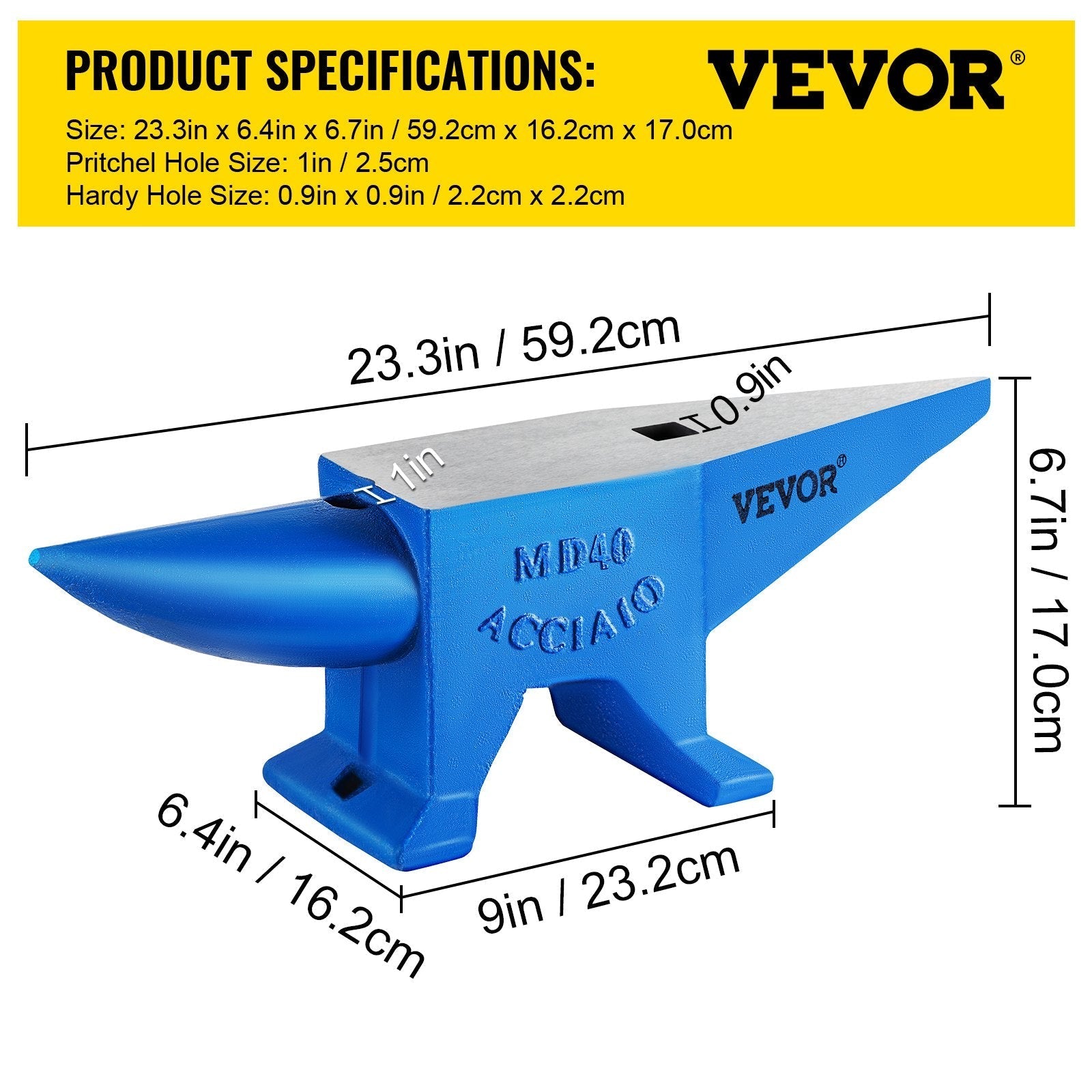 VEVOR Single Horn Anvil 88Lbs Steel Anvil Blacksmith for Sale Forge Steel Tools and Equipment Anvil Rugged Blacksmith Jewelers Durable and Robust Metal Working Tool