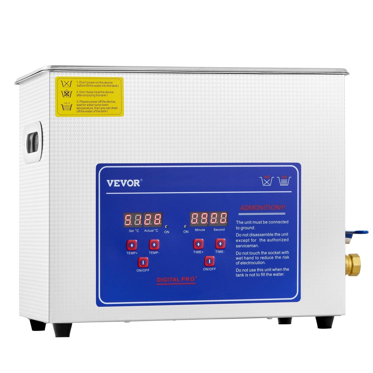 VEVOR Professional Ultrasonic Cleaner, 6 L Ultrasonic Jewelry Cleaner with Digital Timer & Heater, Stainless Steel Industrial Sonic Cleaner 40kHz for Glasses, Watches, Rings, Small Parts