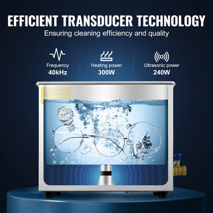 VEVOR Professional Ultrasonic Cleaner, 9.5 L Ultrasonic Jewelry Cleaner with Digital Timer & Heater, Stainless Steel Industrial Sonic Cleaner 40kHz for Glasses, Watches, Rings, Small Parts