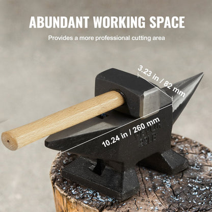VEVOR Single Horn Anvil, 22Lbs Cast Steel Anvil, High Hardness Rugged Round Horn Anvil Blacksmith, Large Countertop and Stable Base, with Round and Square Hole, Metalsmith Tool for Bending and Shaping