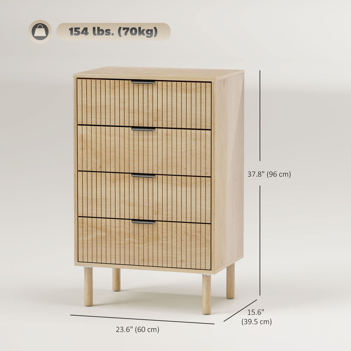Jesse Chest of Drawers with Fluted Panels and Solid Wood Legs-Oak