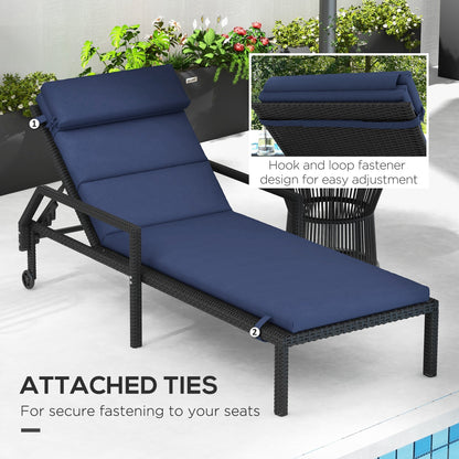 Patio Chaise Lounge Chair Cushion Replacement Sun Lounger Pads with Headrest and Ties, Beige