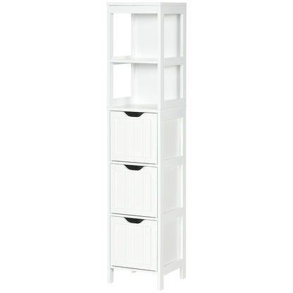 Narrow Bathroom Cabinet with 3 Drawers and 2 Tier Shelf, Tall Cupboard Freestanding Linen Tower, White