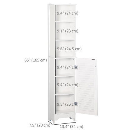 Tall Bathroom Storage Cabinet, Freestanding Linen Tower with 3-Tier Open Adjustable Shelf, White