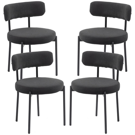 4 Pieces Kitchen Chairs, Modern Dining Chairs w/ Corduroy Upholstery and Steel Legs for Living Room, Black