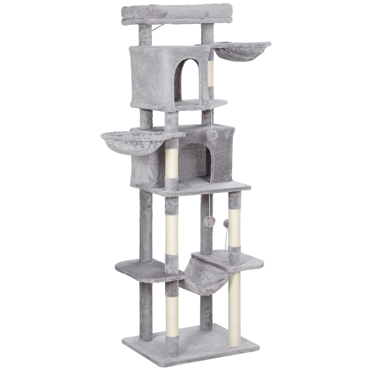 69" Cat Tree, Multi-Level Cat Tower with 2 Condos, Plush Perch and Sisal Scratching Posts, Dark Grey