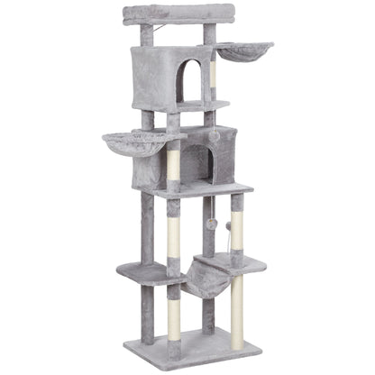 69" Cat Tree, Multi-Level Cat Tower with 2 Condos, Plush Perch and Sisal Scratching Posts, Dark Grey