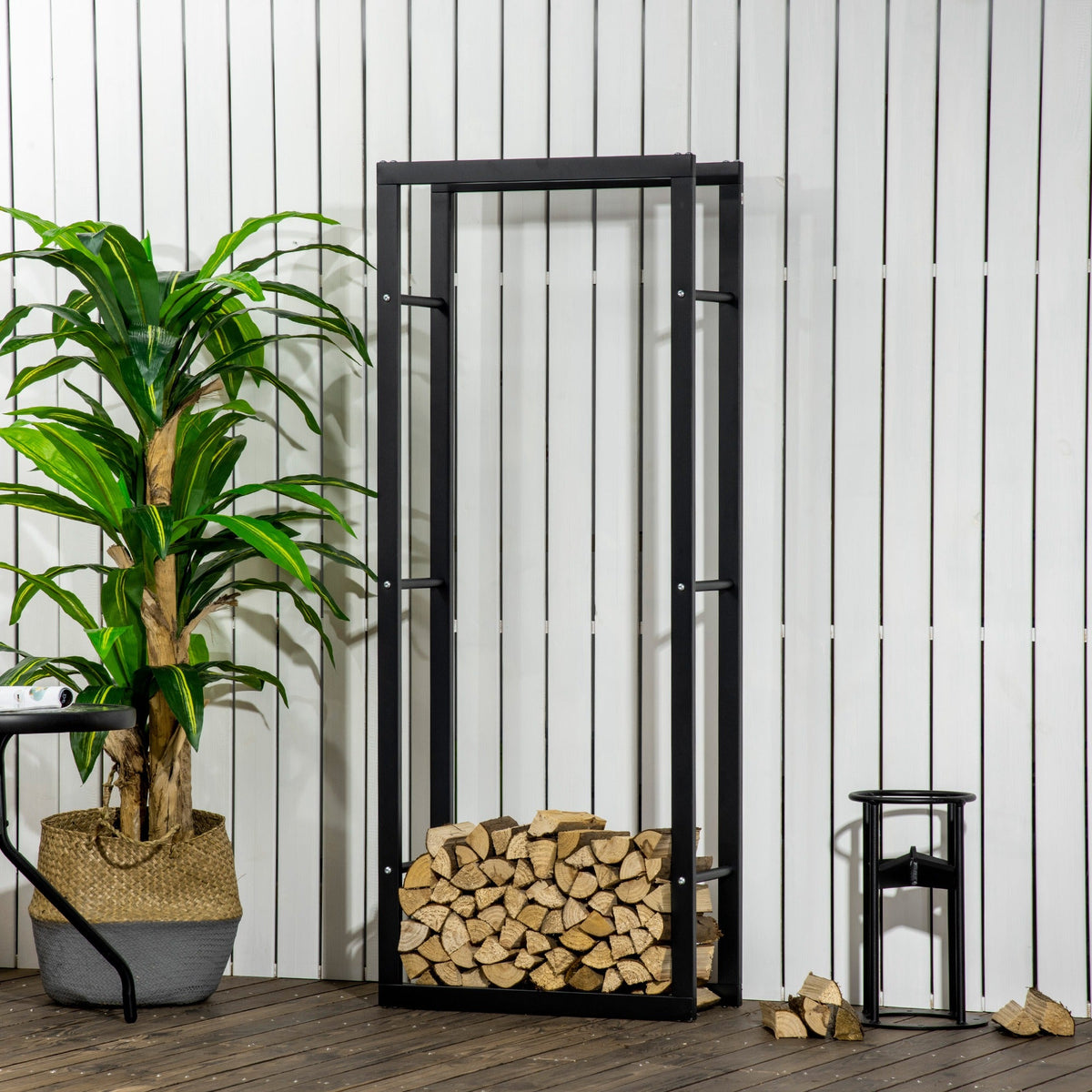 15.7" x 9.8" x 39.4" Firewood Rack Outdoor, Log Holder Fireplace Storage Rack with Handles and 220 lbs. Weight Capacity, Black