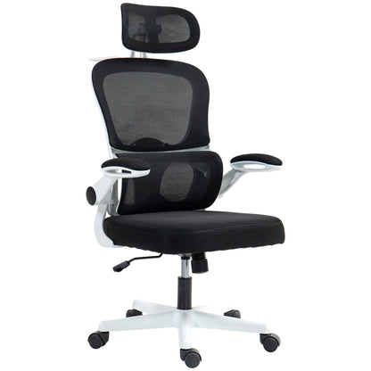 Mesh Office Chair, Ergonomic Desk Chair with Flip-up Armrest, Rotatable Headrest, Adjustable Lumbar Support, Pink