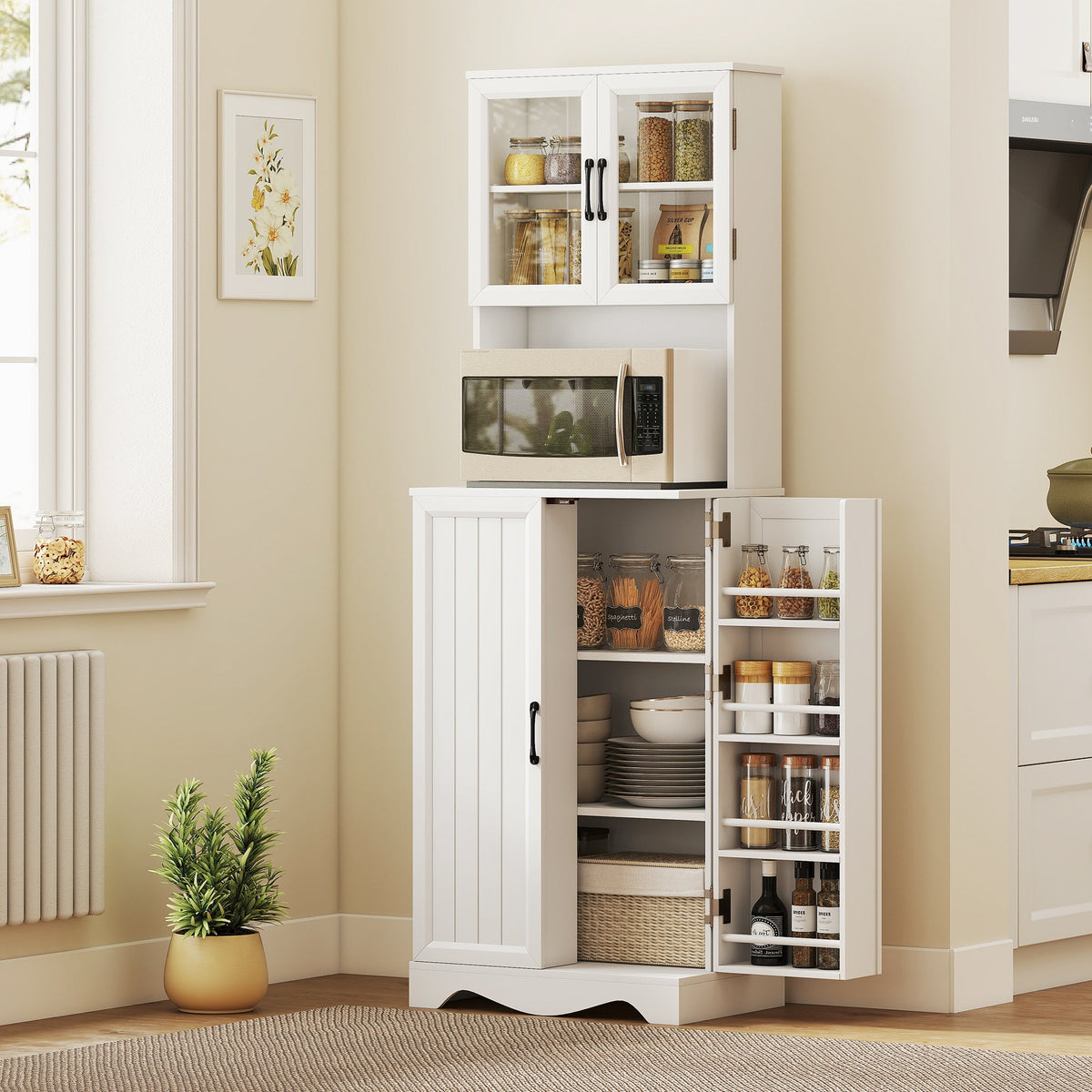 71" Kitchen Pantry Cabinet, Freestanding Kitchen Hutch with 8 Door Shelves, Adjustable Shelf and Acrylic Doors, Black