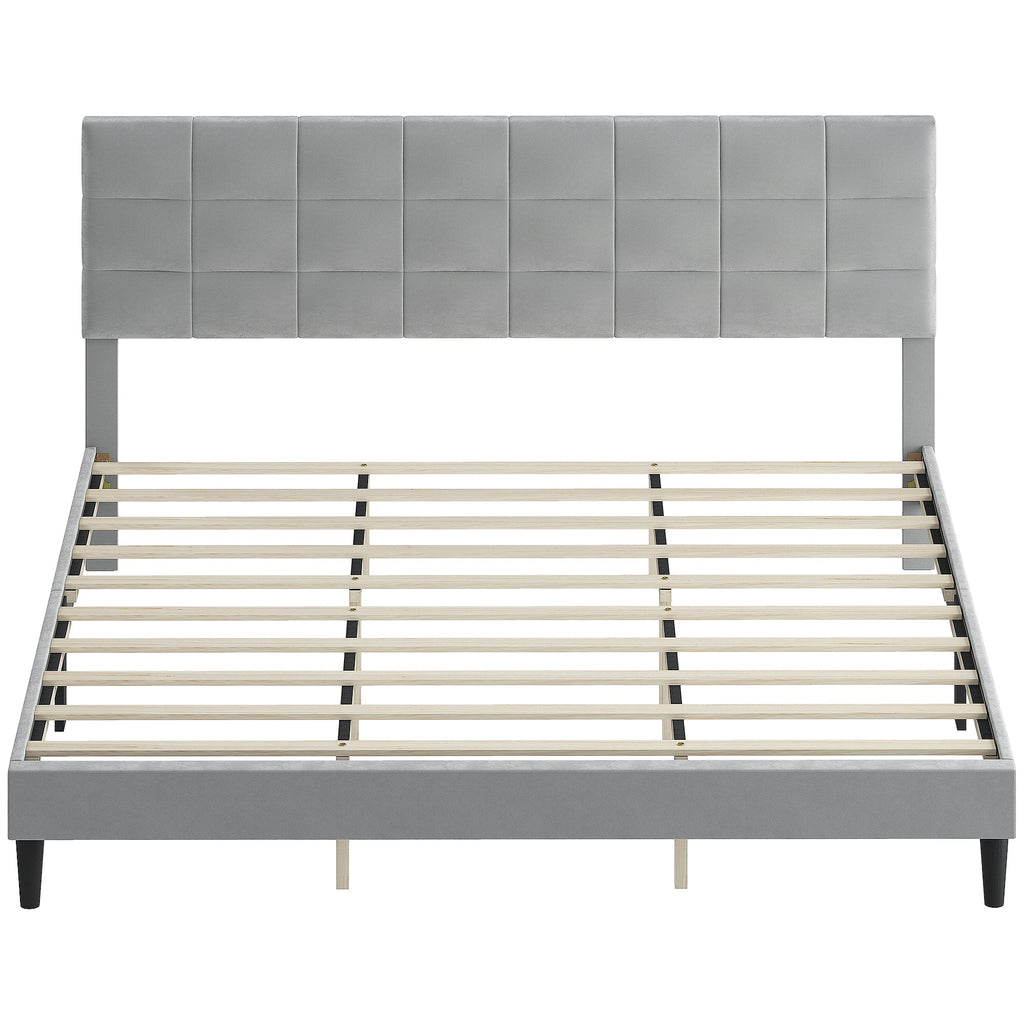 Harper King Size Platform Bed Frame with Upholstered Headboard-Grey