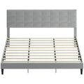 Harper King Size Platform Bed Frame with Upholstered Headboard-Grey