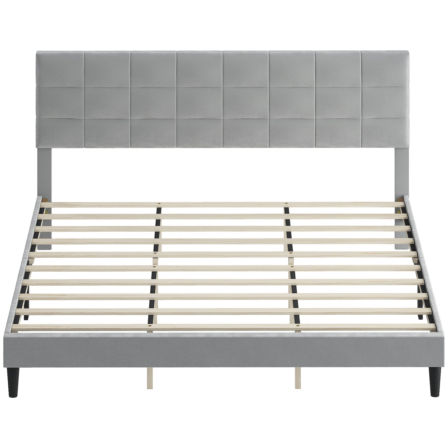 Harper King Size Platform Bed Frame with Upholstered Headboard-Grey