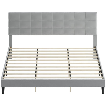 Harper King Size Platform Bed Frame with Upholstered Headboard-Grey