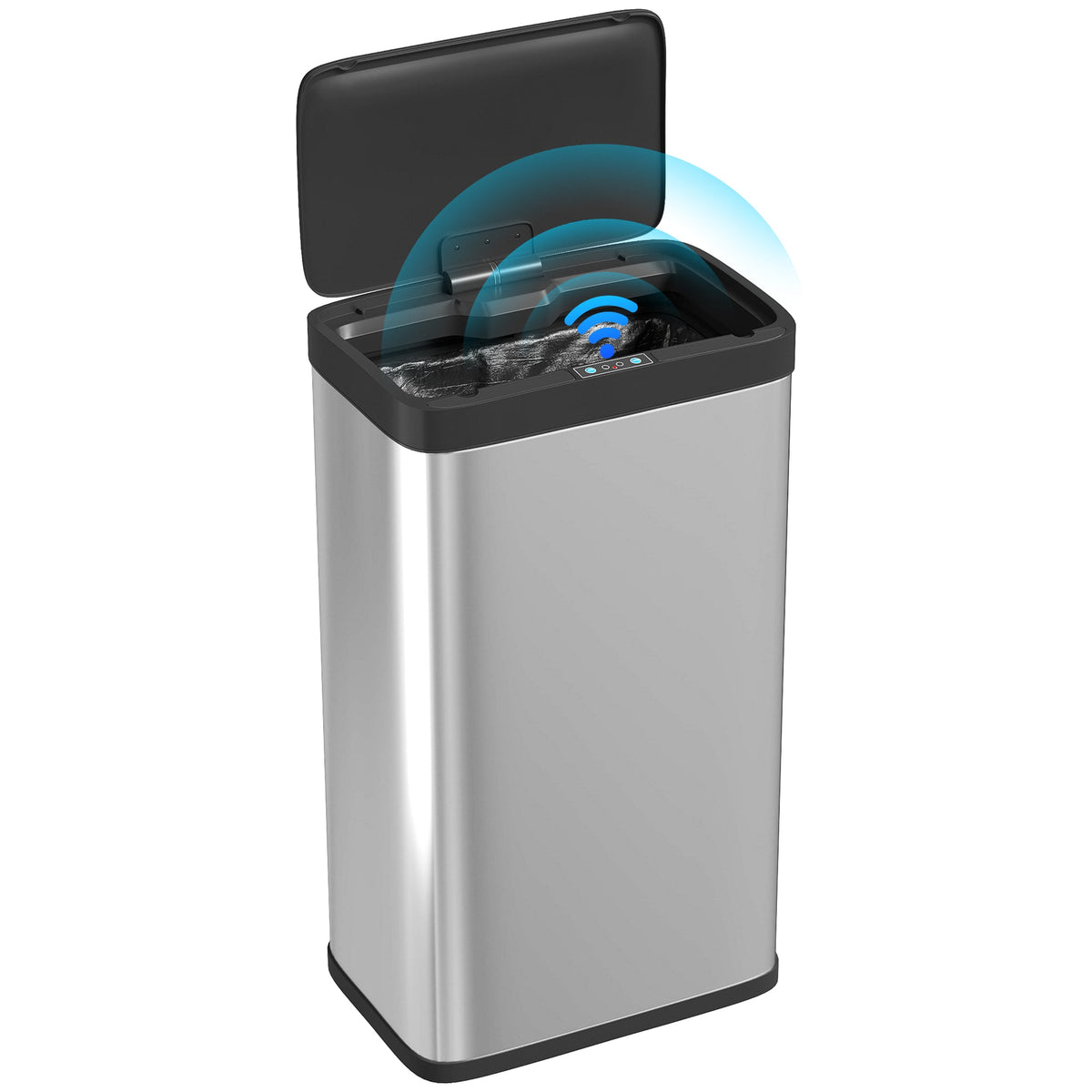 12 Gallon (45 L) Sensor Can, Automatic Garbage Can with Soft-Close Lid, Fingerprint-Proof Stainless Steel, Matte Black