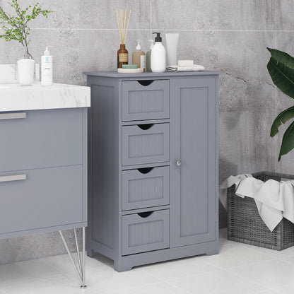 Bathroom Storage Cabinet, Floor Cabinet with Adjustable Shelf and 4 Drawers, Side Cabinet for Washroom, White