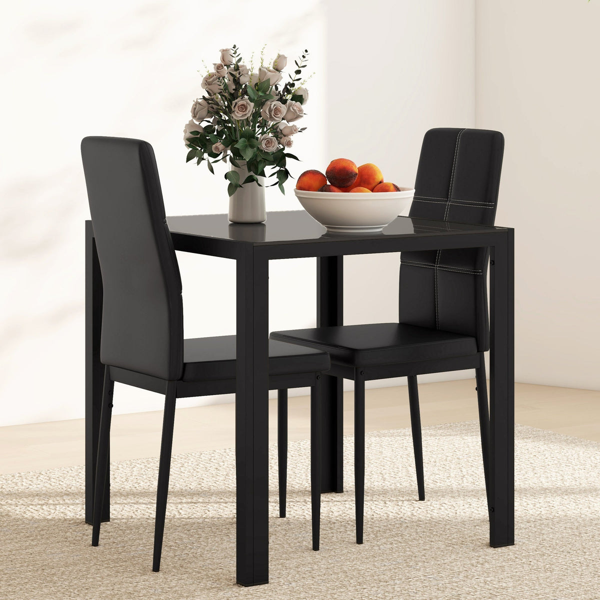 Zaya 3-Piece Rectangular Glass Dining Set for Small Spaces-Black