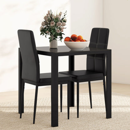 Zaya 3-Piece Rectangular Glass Dining Set for Small Spaces-Black