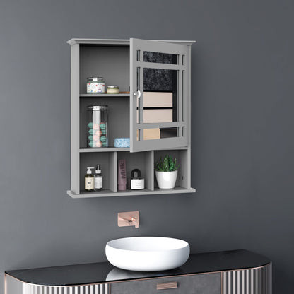 Bathroom Cabinet Wall Mount with Mirror Door 3 Shelf Organizer for Bathroom, Kitchen, Bedroom, Grey