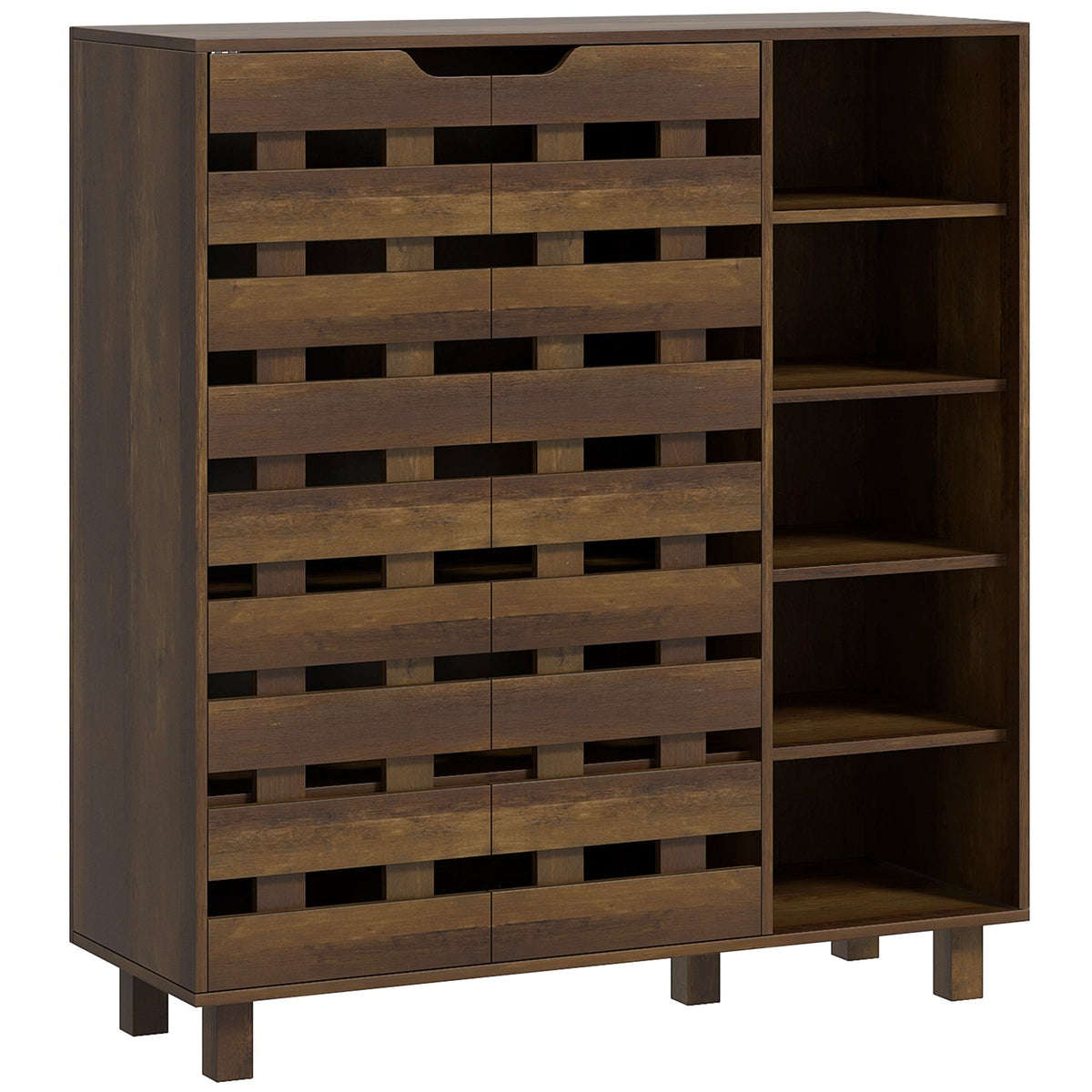 Shoe Cabinet, 21 Pair Shoe Storage Cabinet Organizer with 5-tier Double Door Cupboard and 5-tier Open Shelves, Black