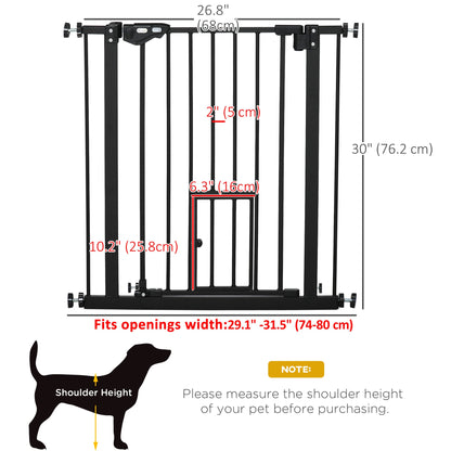 Retractable Gate Extra Wide Press-Mounted with Cat Door, Auto Closing Pet Gate for Stair, Hallway, 29-32 Inch