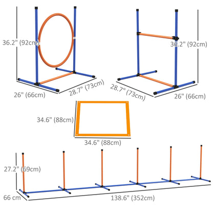 Dog Agility Training Equipment w/ Weave Poles, Adjustable Hurdle, Jump Ring, Pause Box, Whistle, Balls, Carry Bag