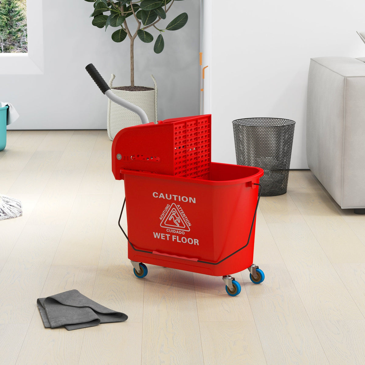 Compact Mop Bucket with Wringer, Mop Bucket on Wheels, 5 Gallon, Separate Dirty and Clean Water, Yellow