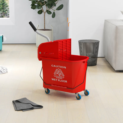 Compact Mop Bucket with Wringer, Mop Bucket on Wheels, 5 Gallon, Separate Dirty and Clean Water, Yellow