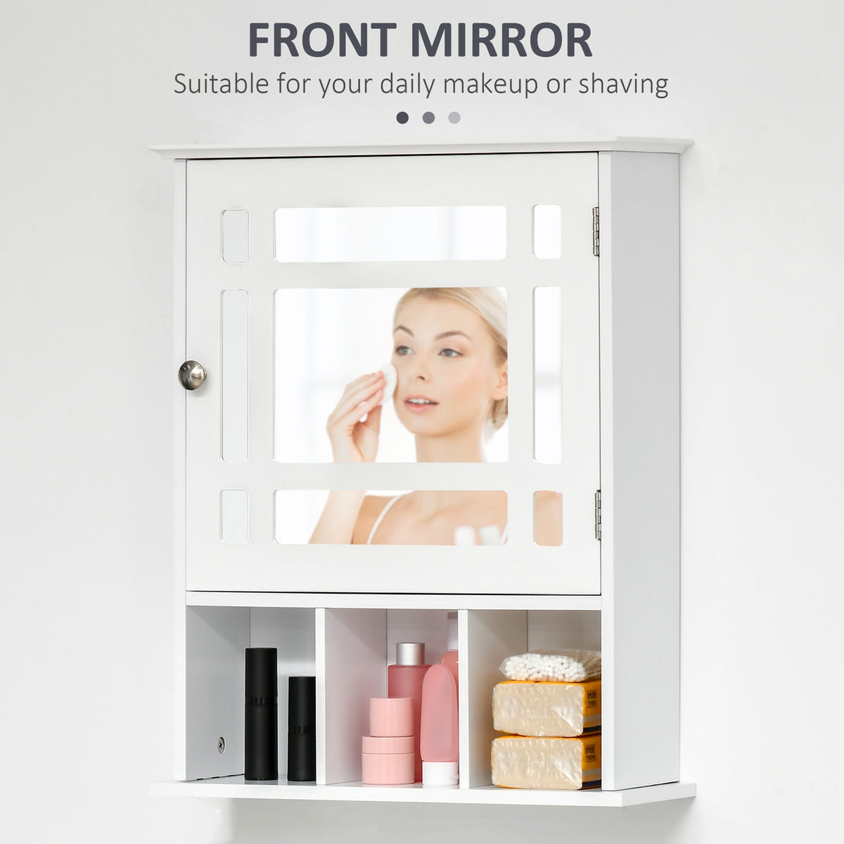 Bathroom Cabinet Wall Mount with Mirror Door 3 Shelf Organizer for Bathroom, Kitchen, Bedroom, Grey