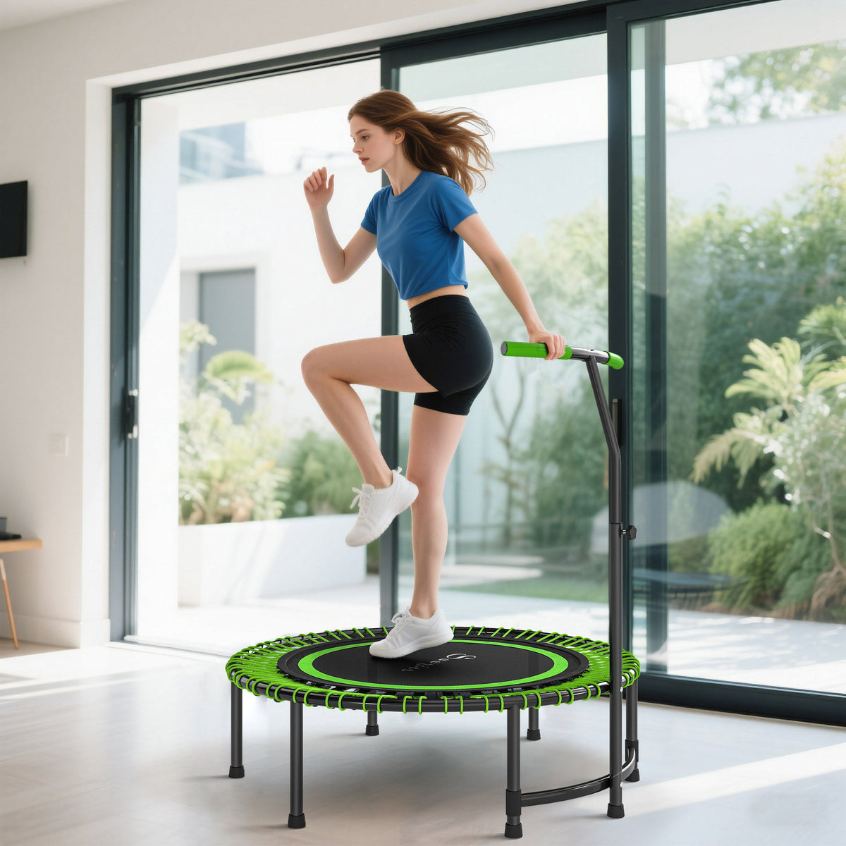 45" Rebounder Trampoline for Adults, Mini Fitness Trampoline Bungee Rebounder with 5-Level Adjustable Handle