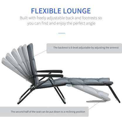 Foldable Lounge Chair, Reclining Patio Sun Lounger with 6-Position Adjustable Back, Blue and White