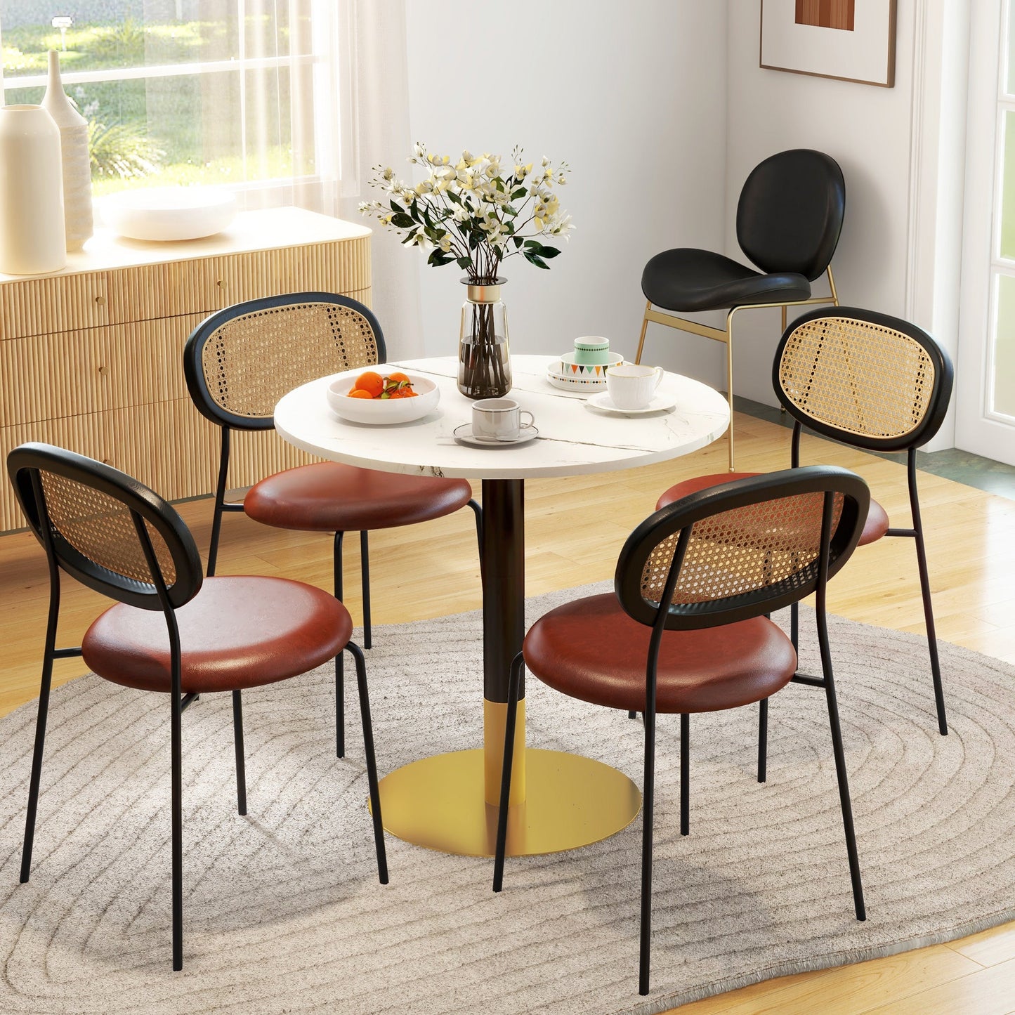 Rene Round Modern Dining Table with Faux Marble Top for Small Spaces-White