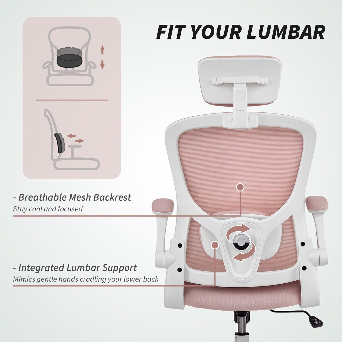 Ergonomic Office Chair, Mesh Desk Chair with Adjustable Headrest, Lumbar Support and Height, Flip-Up Armrests, Black