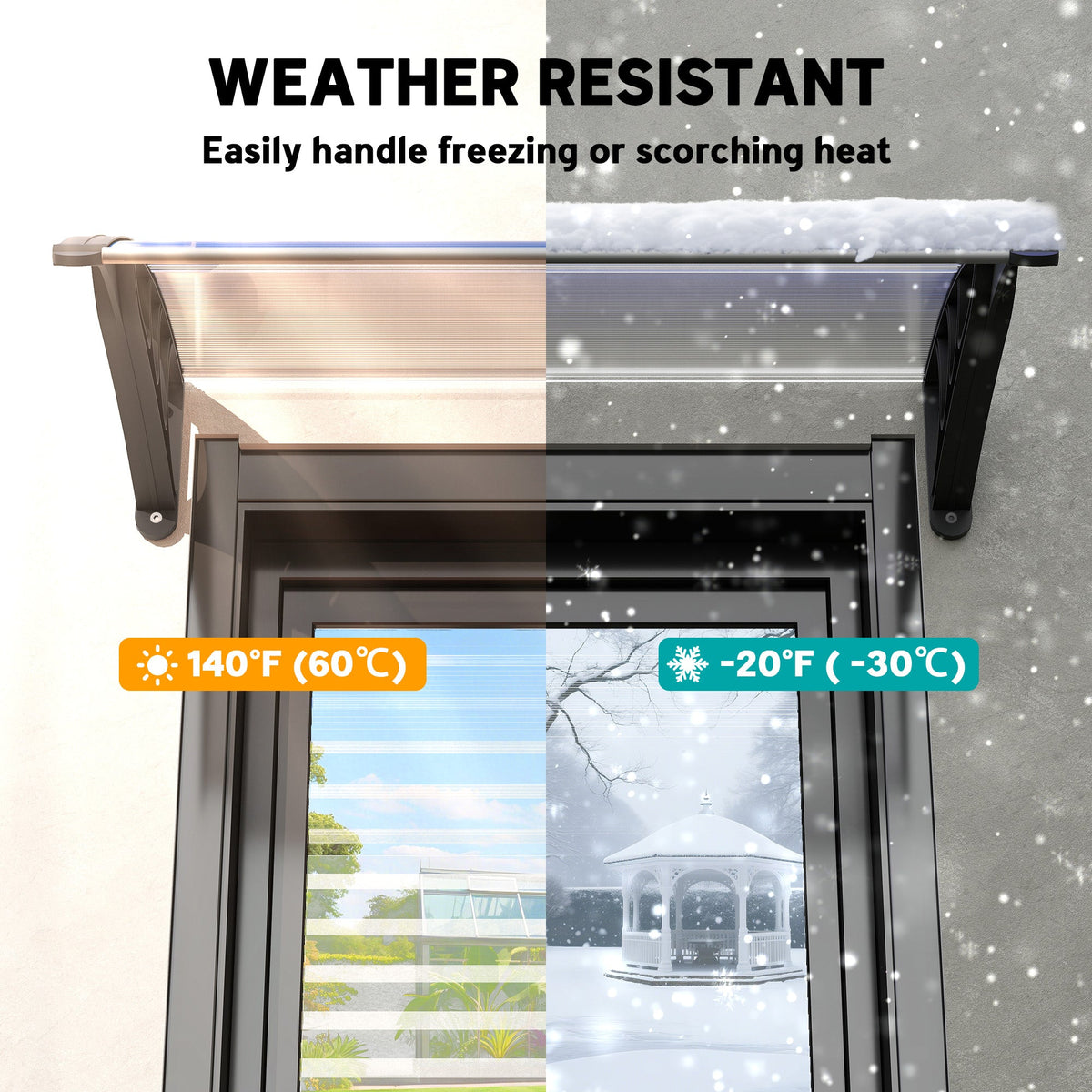 Window Awning Door Canopy, Polycarbonate Cover Patio Awnings, 30" x 50", Brown