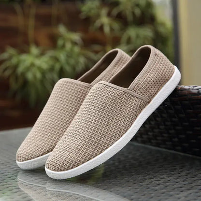 Breathable Casual Men's White Canvas Slip-On Loafers