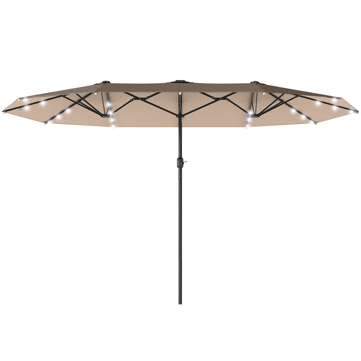 174" Double-Sided Sun Umbrella Garden Parasol Patio Sun Shade Outdoor with LED Solar Light, Khaki