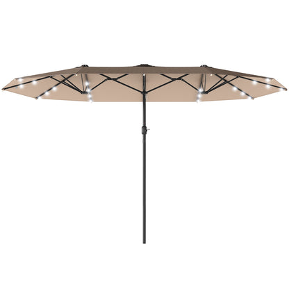 174" Double-Sided Sun Umbrella Garden Parasol Patio Sun Shade Outdoor with LED Solar Light, Khaki